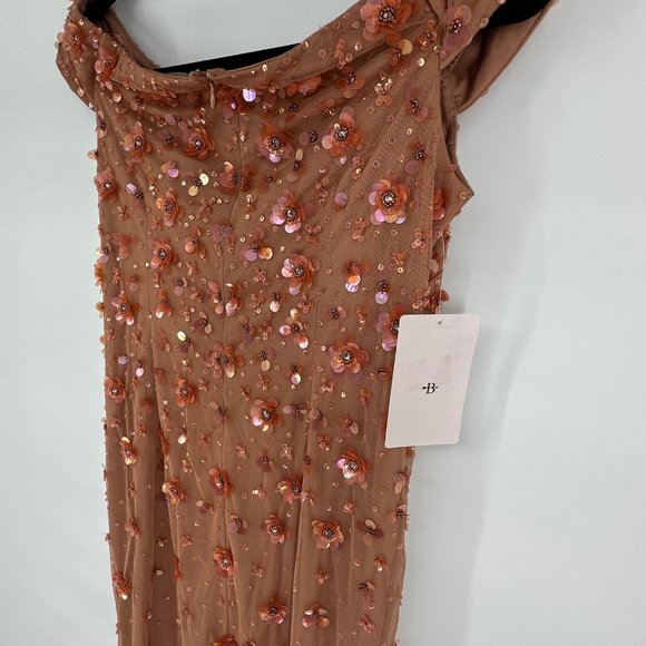 BHLDN Adrianna Papell Floral Beaded Maxi Off Shoulder in Toffee NWT US size 8 - Picture 7 of 9